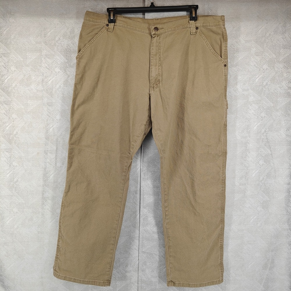 Wrangler Carpenter Pants Mens 42x30 Tan Beige Stretch Flex Casual Utility Work - Picture 2 of 9